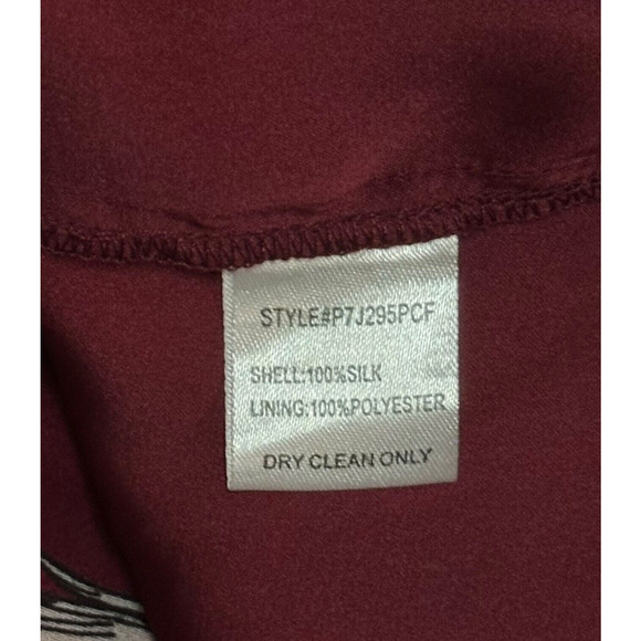 PARKER 100%Silk Ruffle Tier Floral Dress Sheer Sleeve Burgundy Sundress Small - Picture 12 of 13